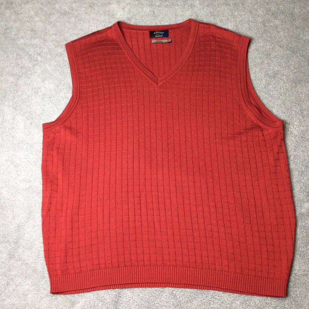 Callaway Golf Collection Mens Red 100% Silk Waffle Pattern‎ Vest Sz Large L